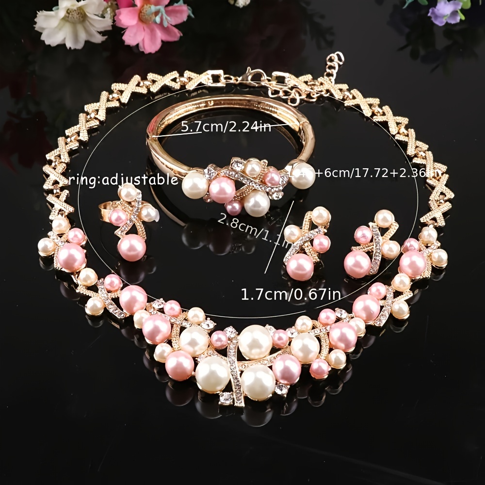 Elegant Pink & White Jewellery Set, Necklace, Bracelet, Earrings, Ring