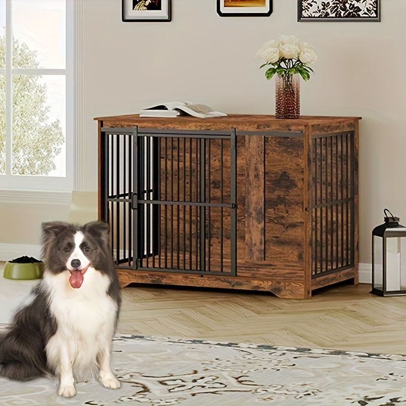 Mueble diseñado para jaulas de perros, con medidas de 110 cm, que     puertas, un estilo contemporáneo para uso en interiores,   para perros pequeños a   de   100 kg, funciona como una mesa auxiliar,   una puerta corredera resistente,   de 65 × 110 × 81 C