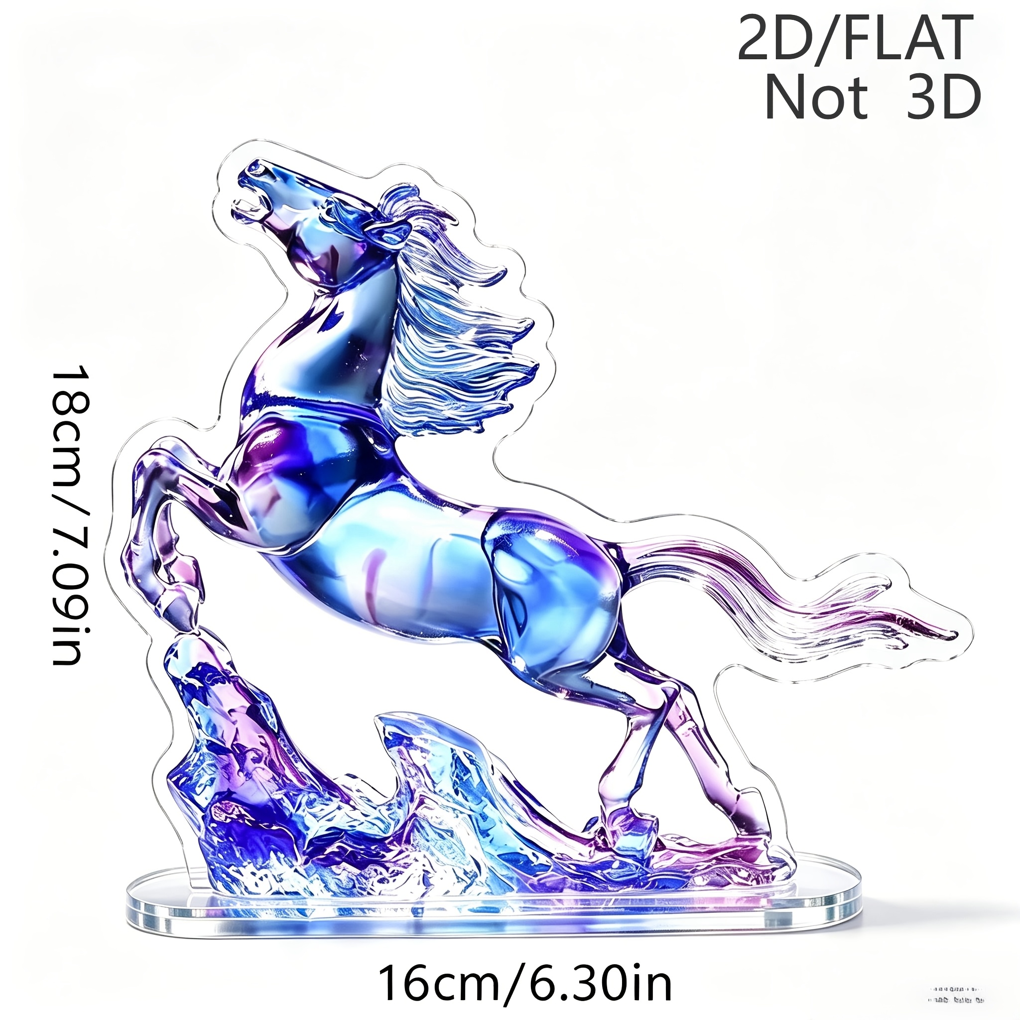 TEMU 2d Flat, Crystal Horse Desktop Decor - Transparent Horse Standee With Irregular Shape Base, Modern Acrylic Suitable For Office Decoration,