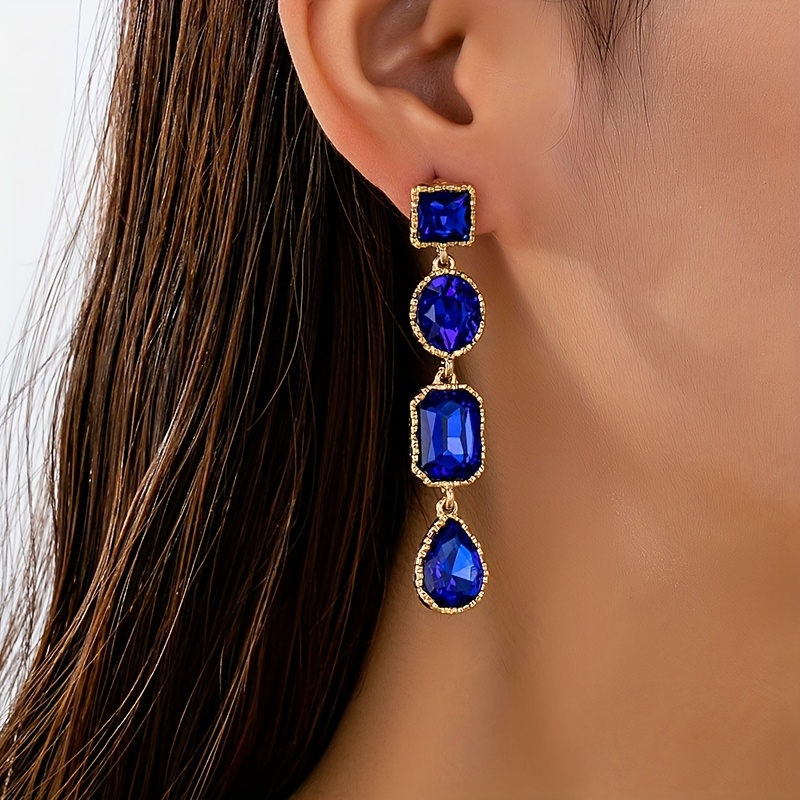 TEMU 2 piezas/juego de lujosos pendientes de mujer con incrustaciones geométricas de de agua, brillantes y multicolores con diamantes de , ideales