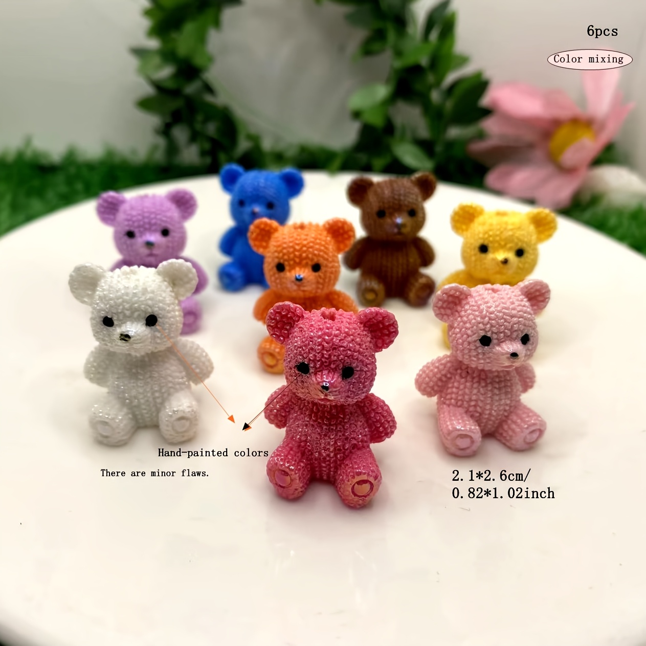 6pcs Random Mixed Color Resin Vertical Bear Diy Decorative Beads, Jewelry Decoration Production, Home Decoration