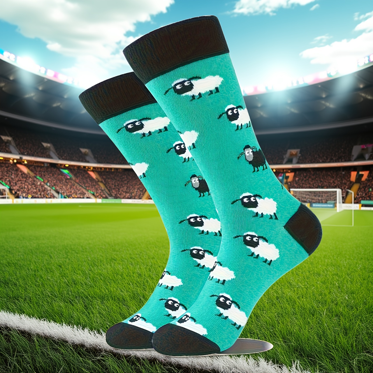 Image of 1 Pair Autumn And Winter Christmas Green Lambs Printed Stockings For Men And Women With Comfortable Socks Suitable For Outdoor Sports