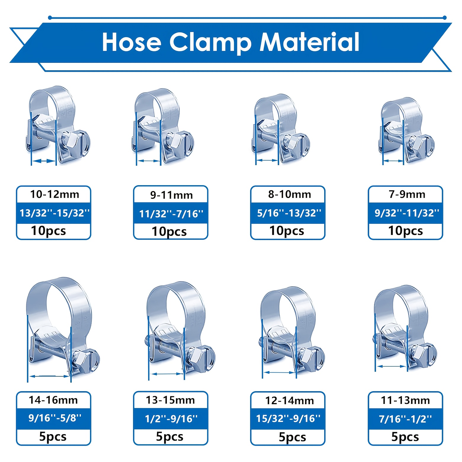 TEMU 60 Mini Hose Clamps - Automotive Hose Clamps - 8 Sizes 7-16mm, Suitable For Pipes And Hoses In Cars, Boats, Trucks, And Motorcycles. Made Of