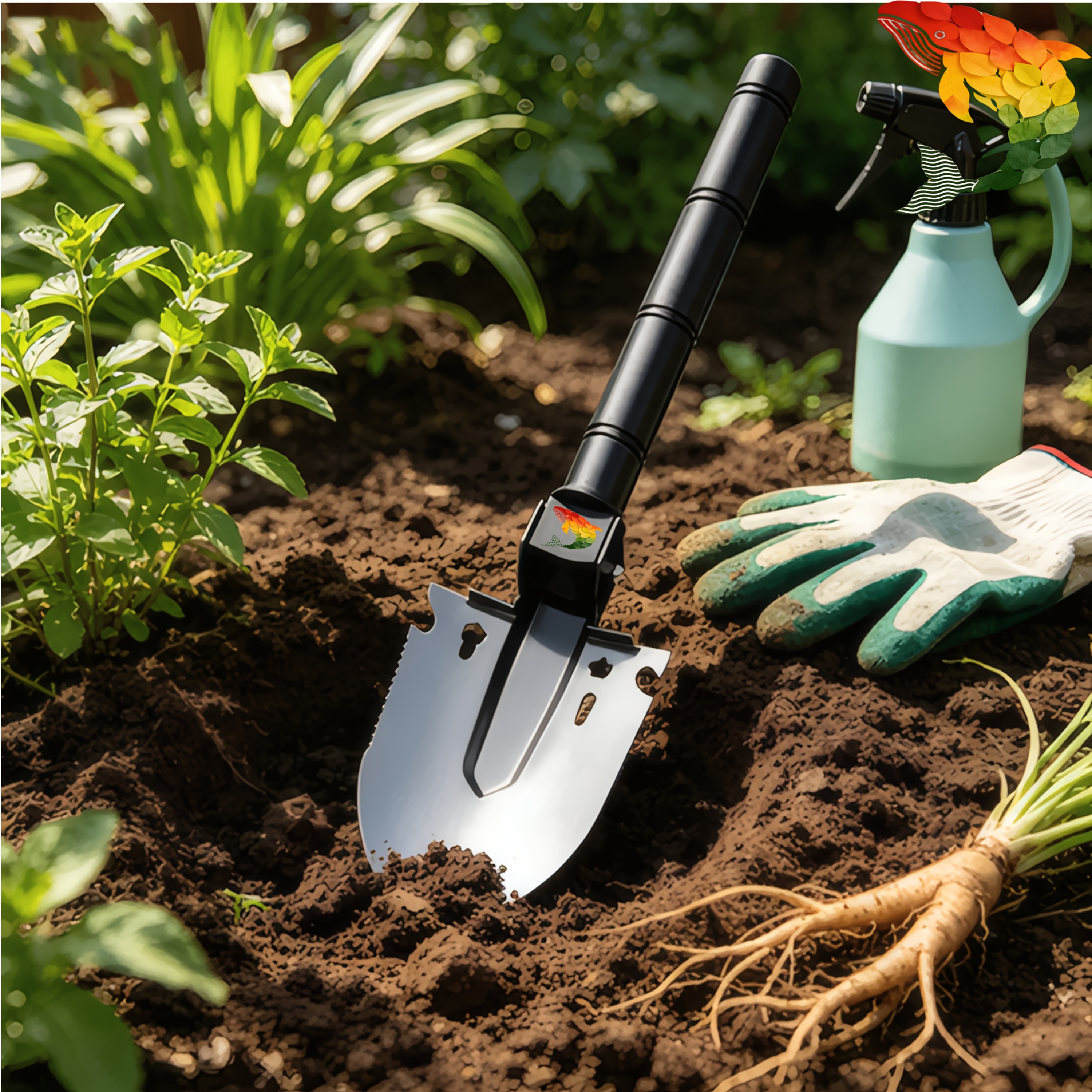 Gradient Leaf-Shaped Whale Pattern Multi-Functional Shovel