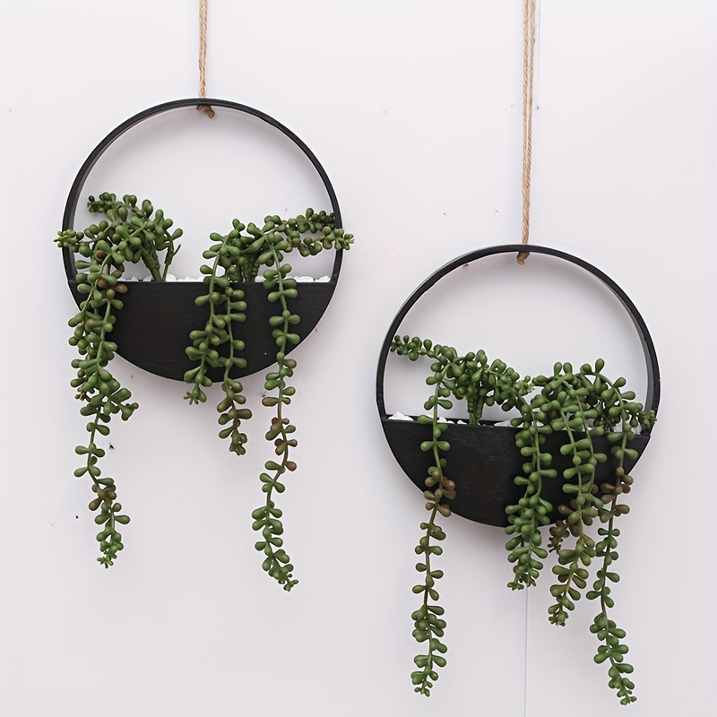 TEMU 2pcs Artificial Succulent Plant Hanging Plant, With White Circular Basin And Rope Hanging Rope, Suitable For Indoor And Outdoor Wall Decoration,