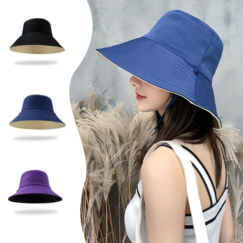 

Reversible Sun Hat Wide Brim Uv Protection Bucket Hats Adjustable Fishing Hat For Beach Hiking Travel For Women