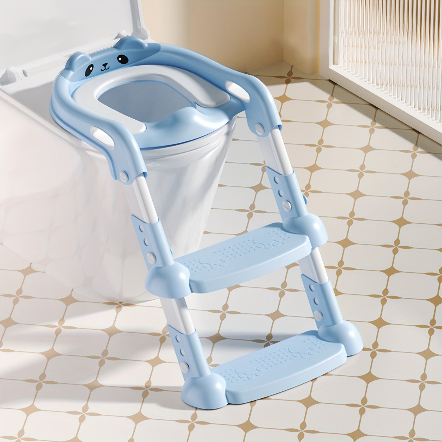 TEMU Baby Potty Training Seat With Ladder For Toddlers, Soft Cushioned Seat And Splash Guard, Anti-slip , Safety Handles, And Adjustable Height Potty