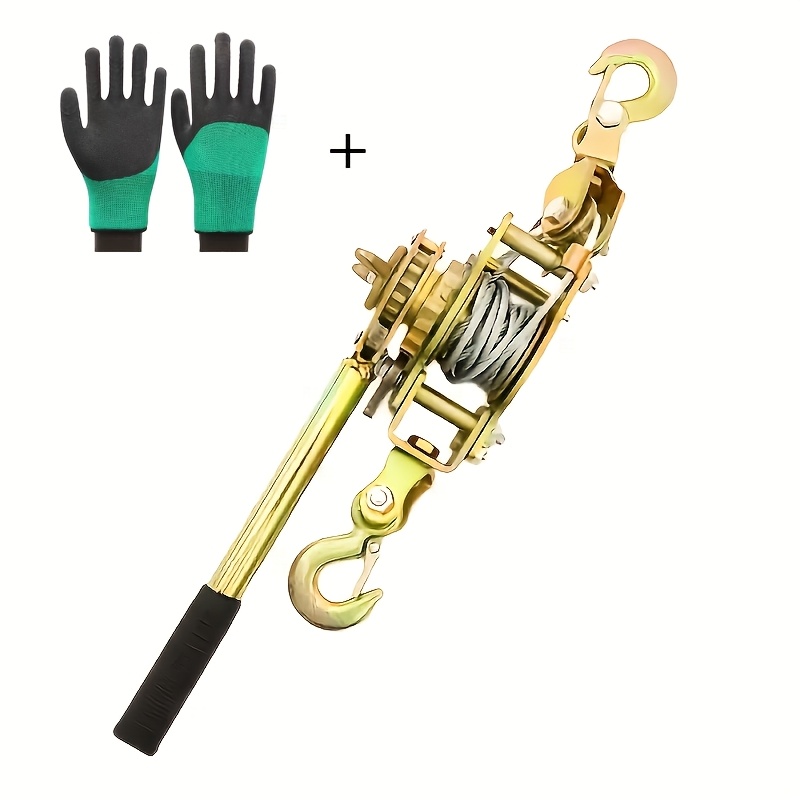 TEMU Manual Winch, Heavy-duty Cable Tensioner, Cargo Lashing & Securing Straps (with ), 1 Pair Of Work Gloves, Wire Rope Puller, Portable Tire