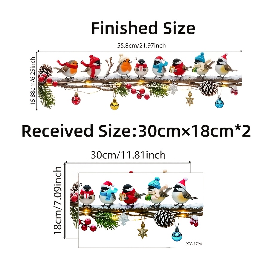 TEMU 2pcs Set Of Christmas Window Stickers, Cute Birds On Branches With Christmas Ornaments, Winter Snow Scene Glass Door Stickers, Suitable For Home