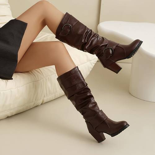 new comfortable retro plus size chunky heel western boots handmade over the knee boots 020 7 women shoes
