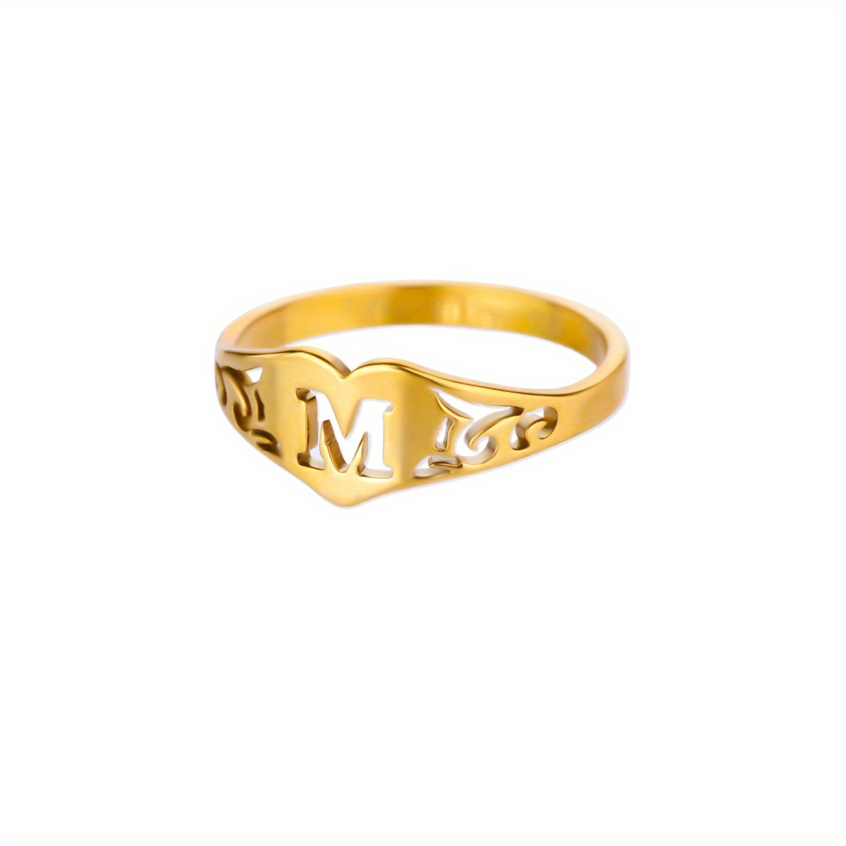 1 Stainless Steel Totem Pattern Hollow Letter Heart Ring, Easy And Elegant Ethnic Style Jewelry, Suitable For Daily Wear, Holiday Gifts, Wedding Ring