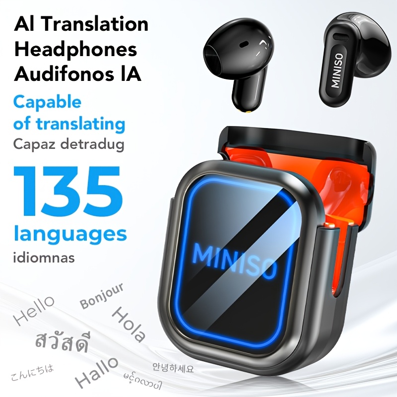 Miniso Ms109 Ai Wireless Translation Earbuds, Of Translating 135 Languages, Featuring A High-definition Display, Wireless 6.0 Technology, Superior Quality, 9d Surround Audio, , Call Noise Cancellation
