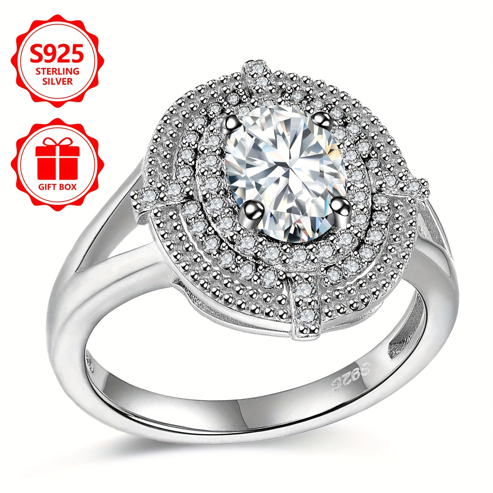 Fashionable Oval Ring with Shining Zirconia in S925 Silver