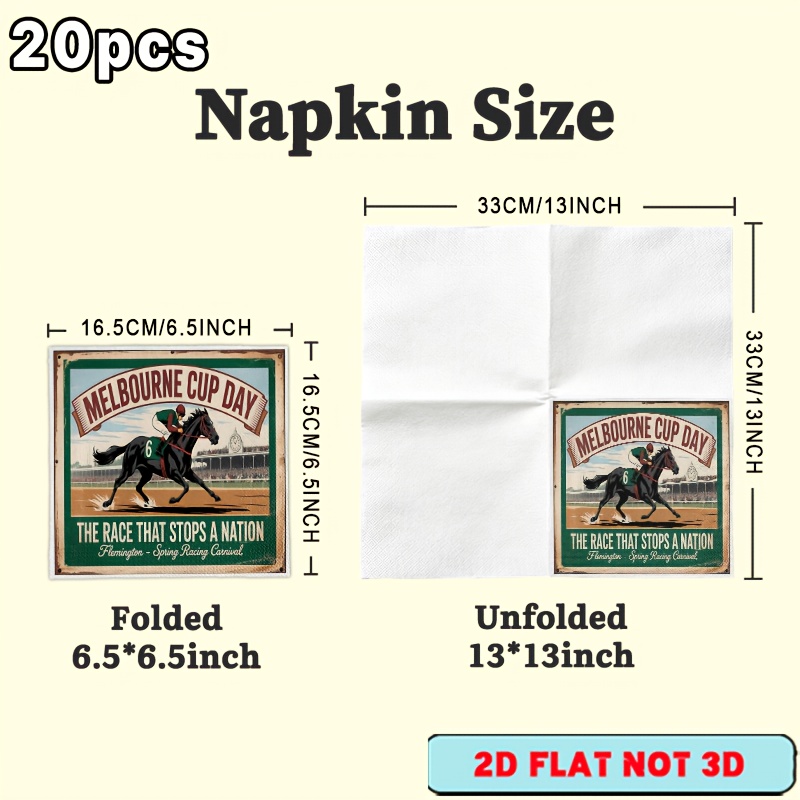 TEMU 20pcs Ysw Suitable For Horse Racing Napkins - Vintage Table Decor With Wood Paper, 2-ply Flat Horse-themed Party Favors For Derby Parties, Day,