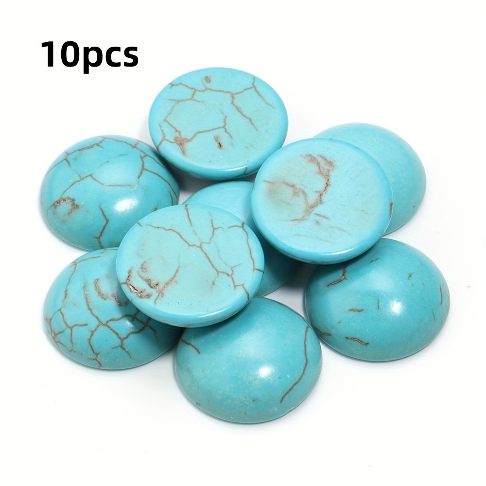TEMU 10pcs Round Blue Turquoise Cabochons, Mixed Sizes And Patterns, Diy Cufflinks Brooch, Necklace Pendant, Decorative Beads For Jewelry Making