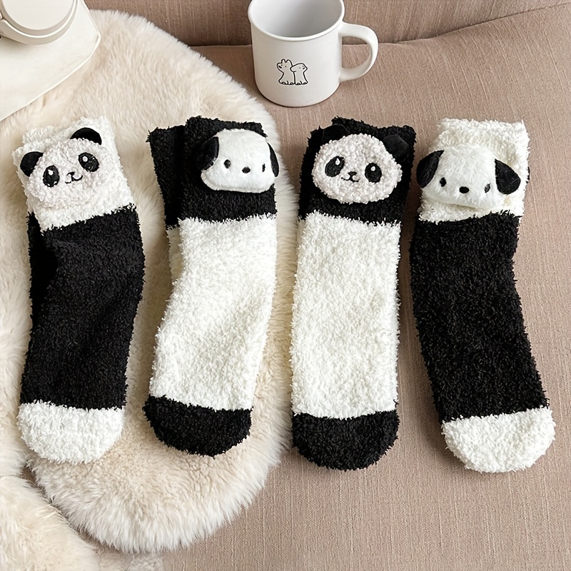 

Cartoon Panda Decor Socks, Cute & Warm 3d Fuzzy Floor Indoor Socks For Fall & Winter, Women's Stockings & Hosiery