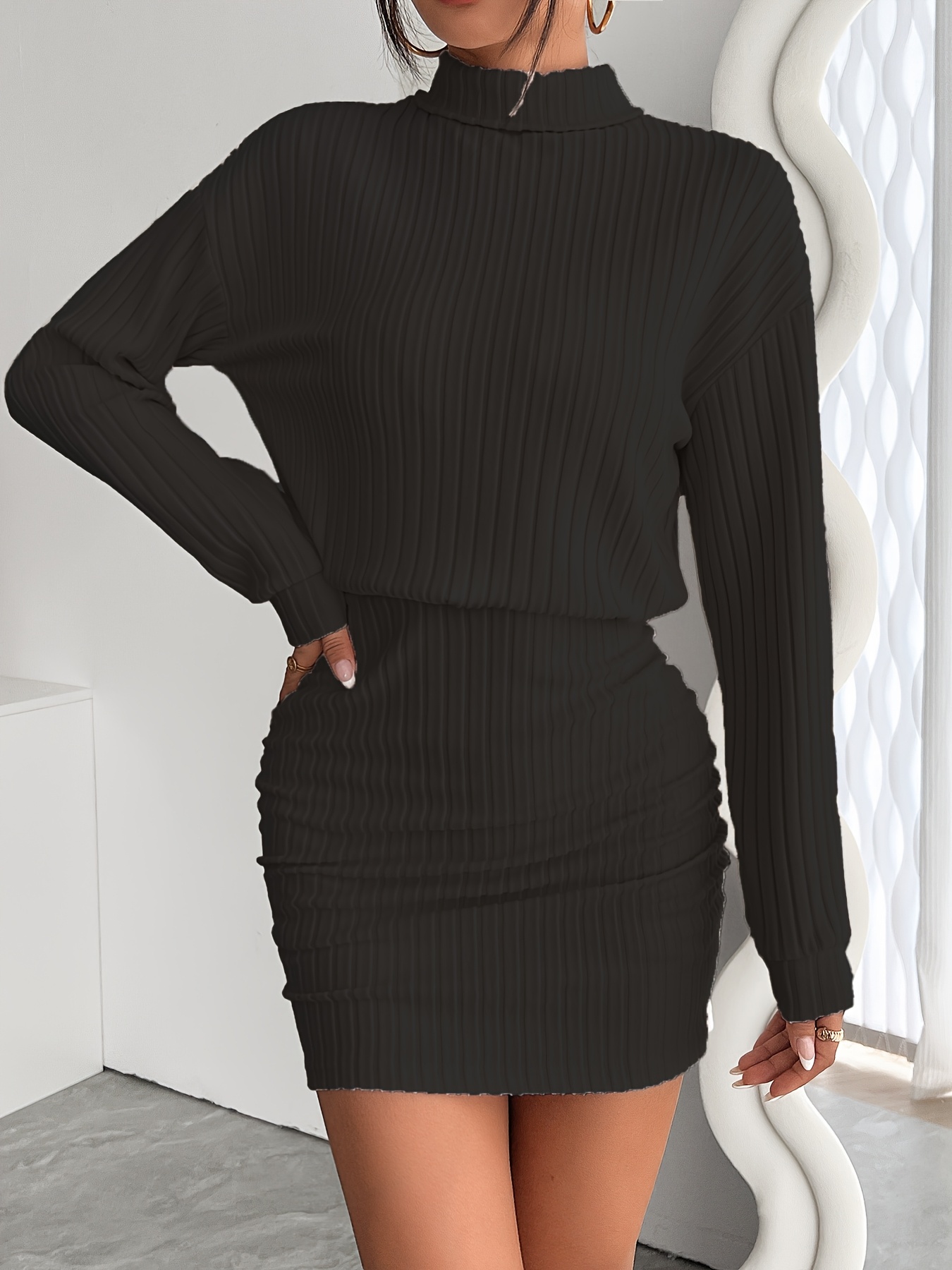 princess polly baby blue dress Mesh Dress for Women's Mock Neck Long Sleeve Ruch Elegant Cocktail Bodycon  Dresses