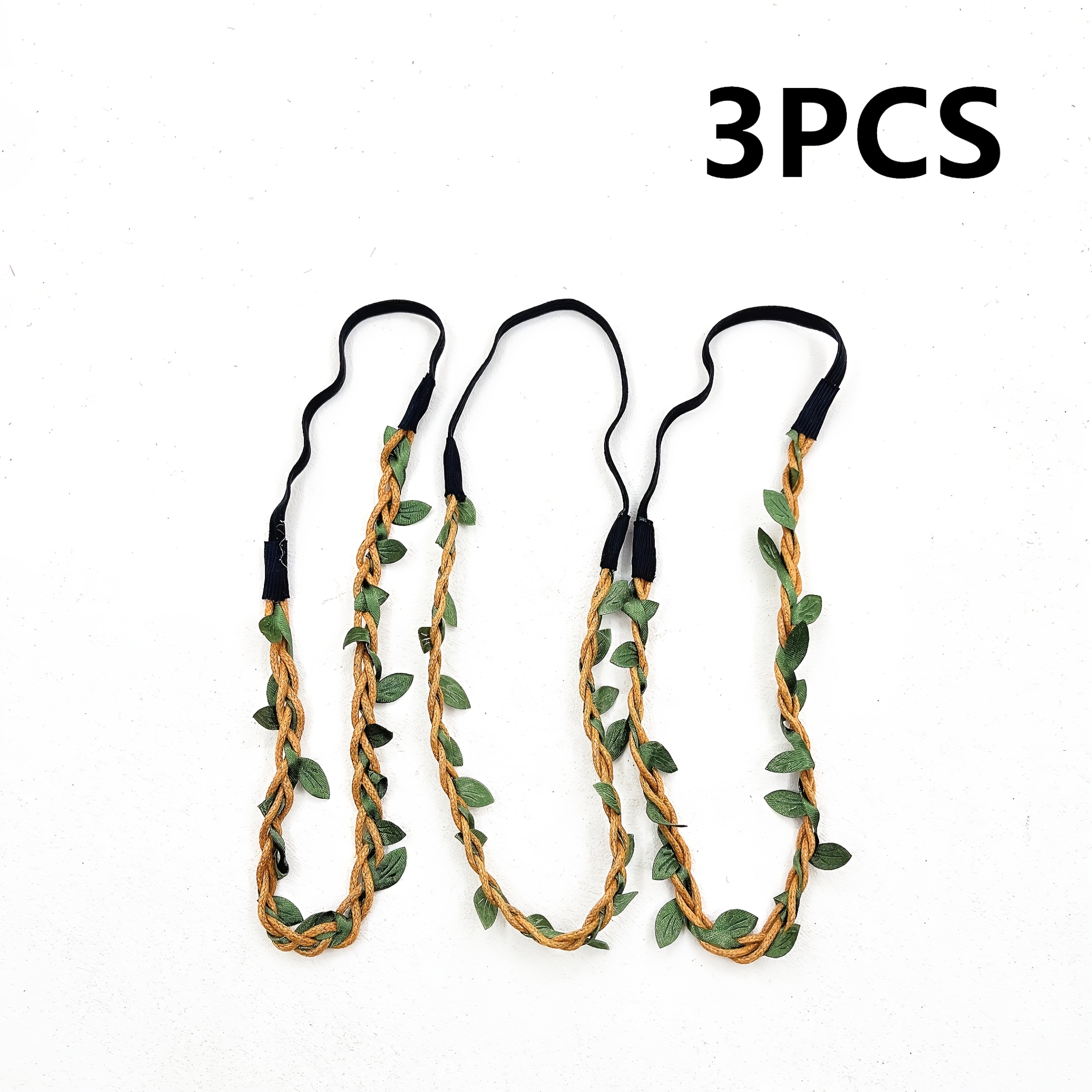 Image of 3pcs Bohemian Style Headband Artificial Flower Leaf Rattan Headwear Garland Hairband Women Beach Party Decoration Hair Accessories