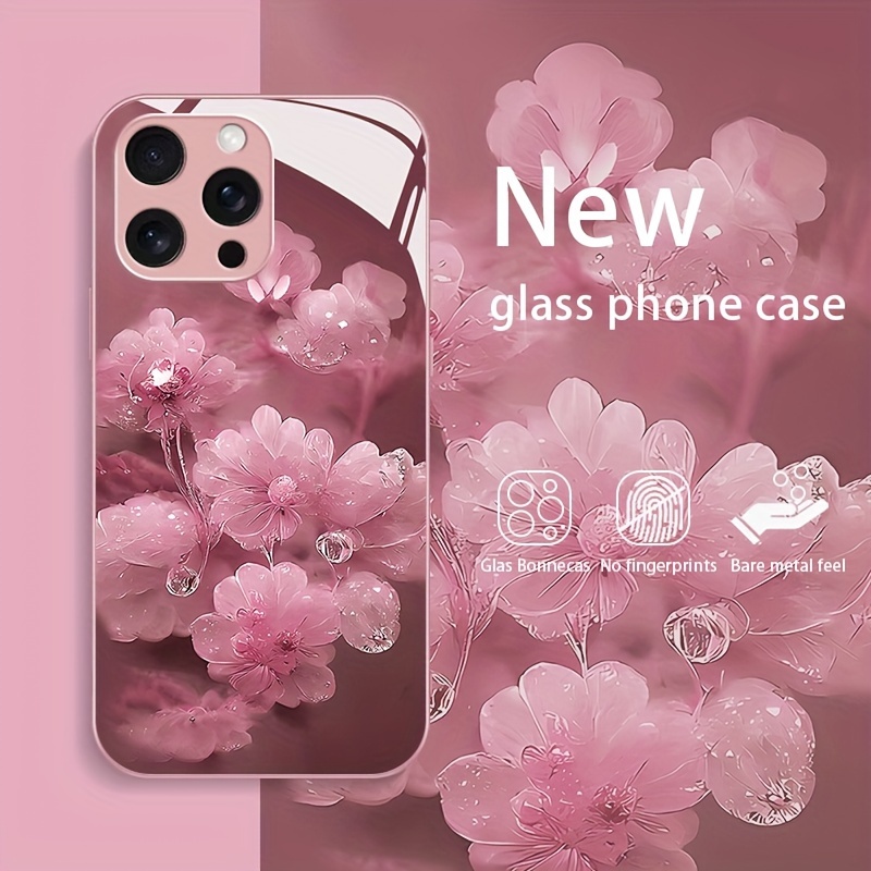 

Tempered Glass Phone Case For 15/14/13/12/11/xs Max/xr/xs/x/7, Luxurious Anti-fall Protective Floral Cover With Bare Metal Feel And Fingerprint Resistance.