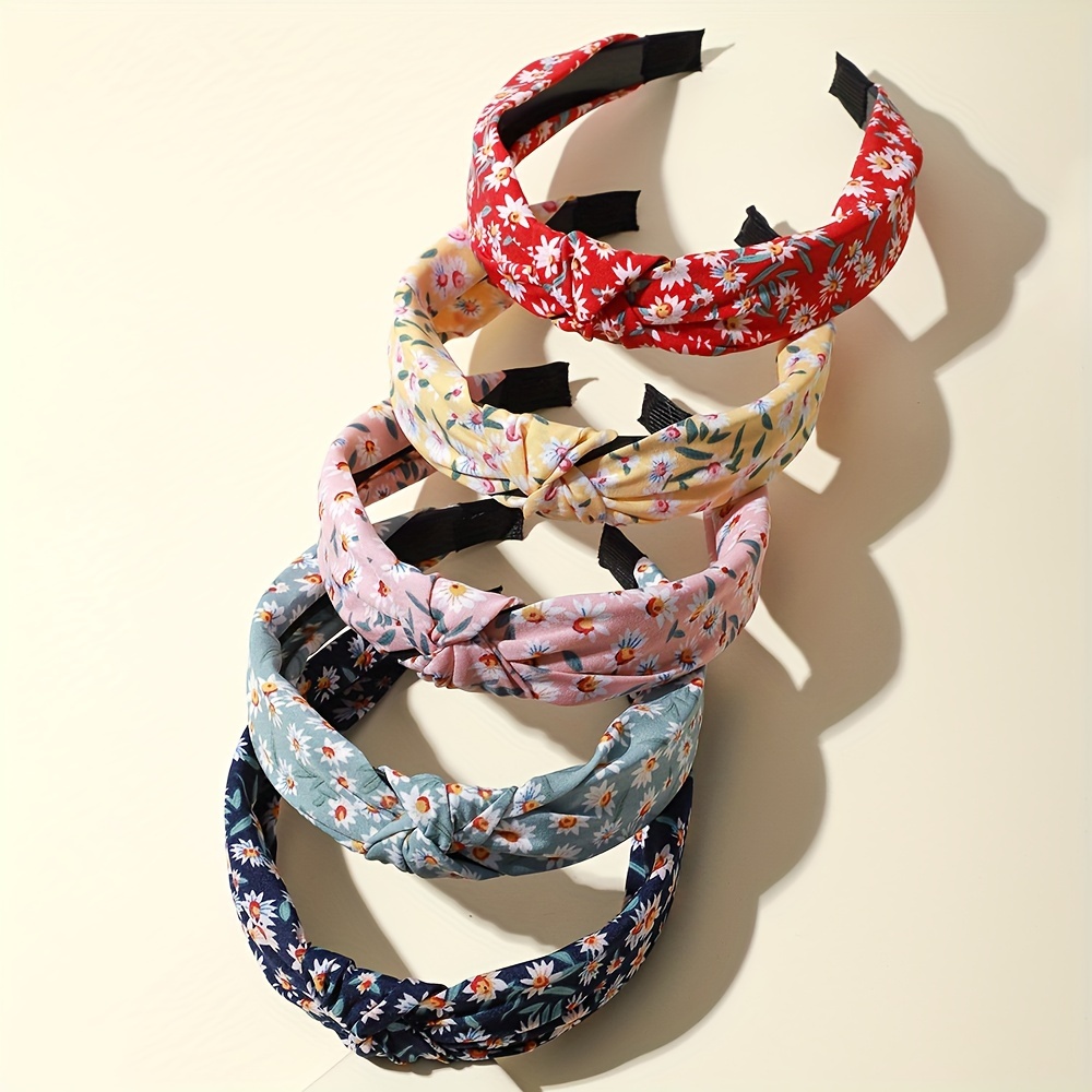 

4pcs Set Floral Print Headband Knotted Hair Hoop Elegant Hair Accessories For Women And Girls