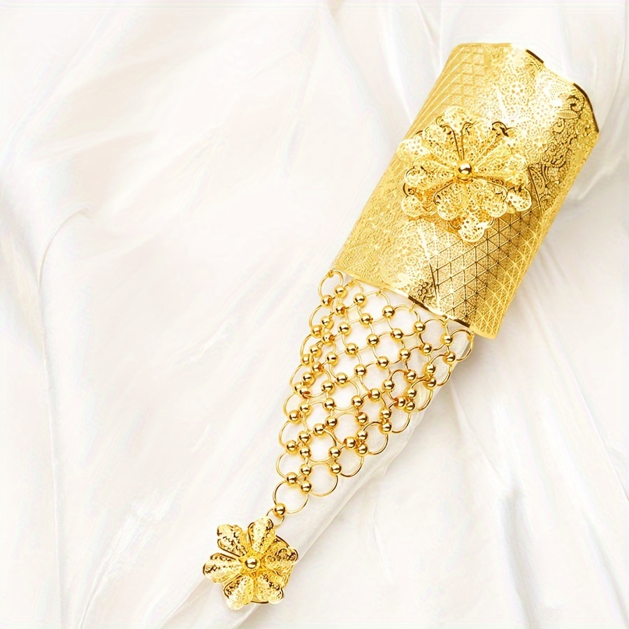 24k gold plated vintage boho floral cuff bracelet with chain elegant alloy openwork flower detailing for parties weddings and valentines day versatile jewelry accessory for women details 2
