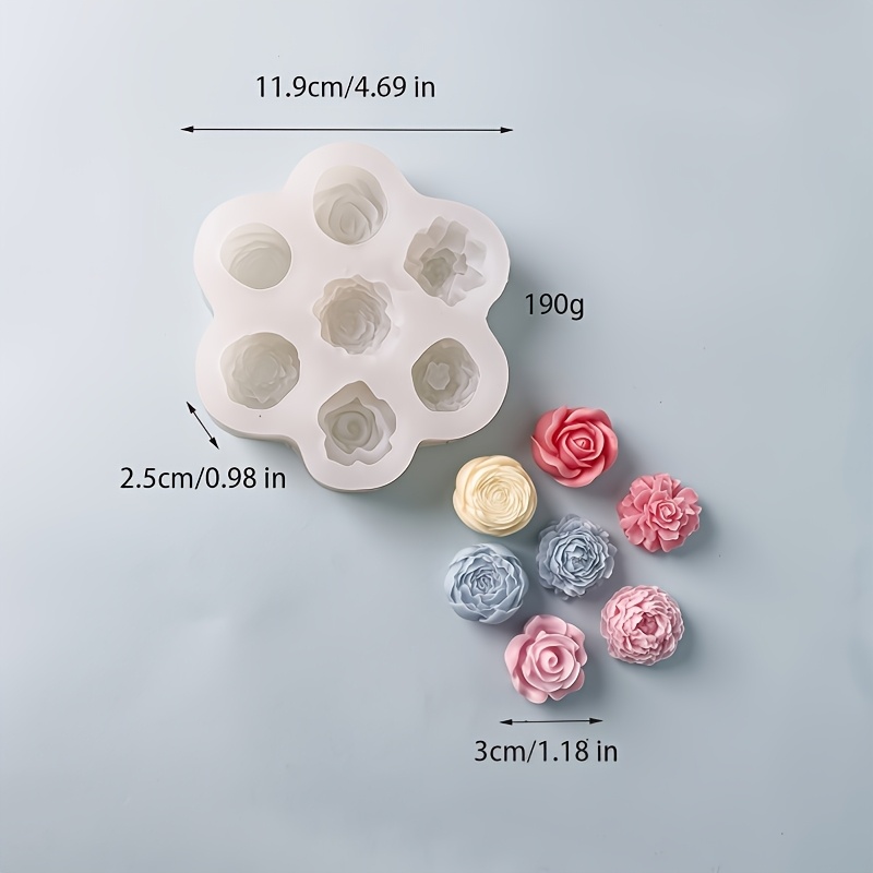 E-shop 7-Kavitäten Silikonwachsform - 3D Rose & Pfingstrose Blütenform mit 7 Einzelnen Kavitäten, Flexibel & Langlebig für DIY Kerzenherstellung,
