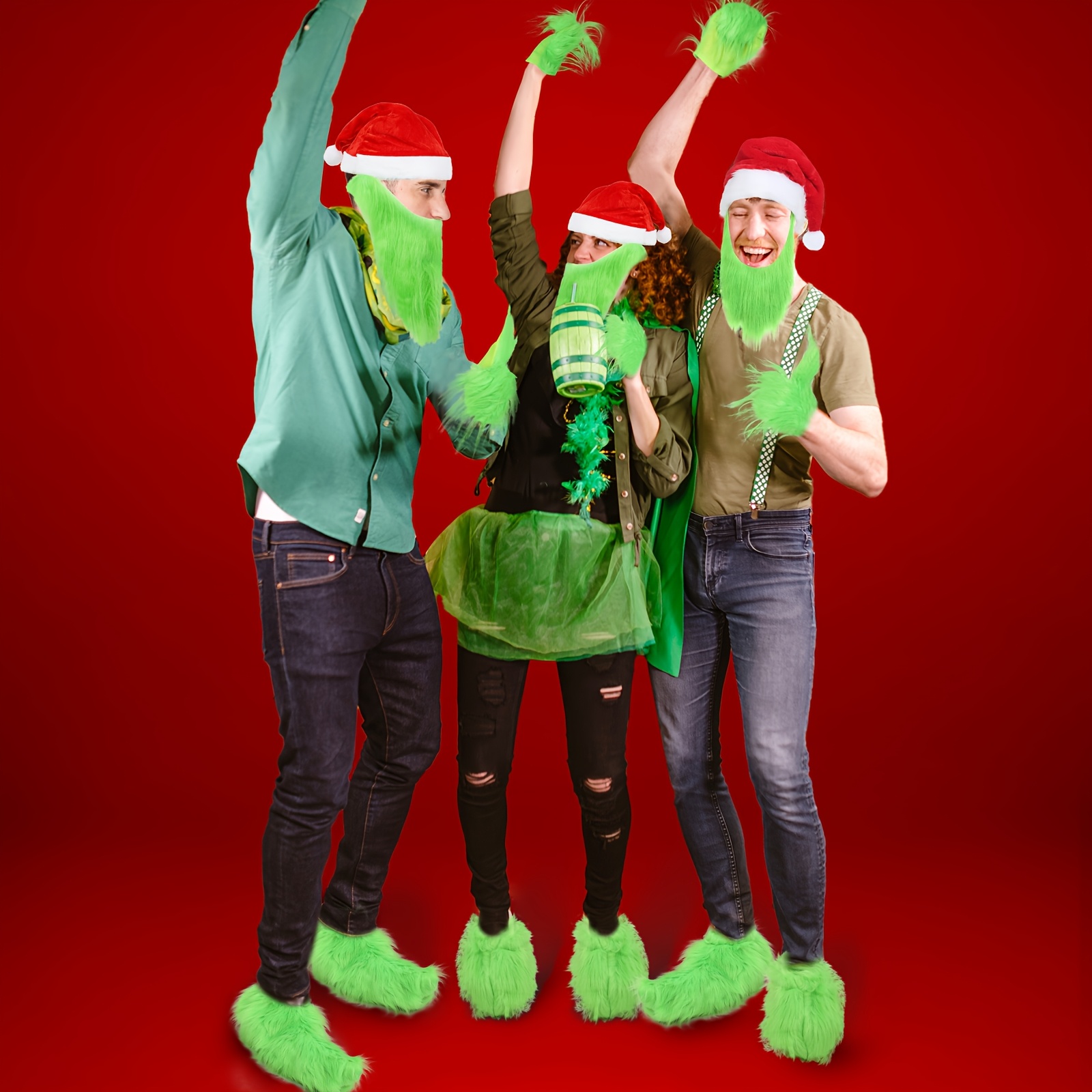 

4pcs, Green Hair Monster Christmas Funny Play Costume Doll