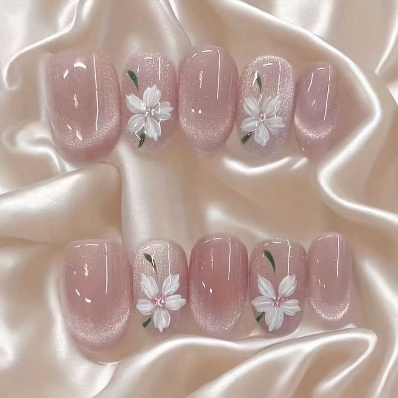 E-shop Nude-Rosa dreidimensionale florale ovale kurze Aufklebenägel
