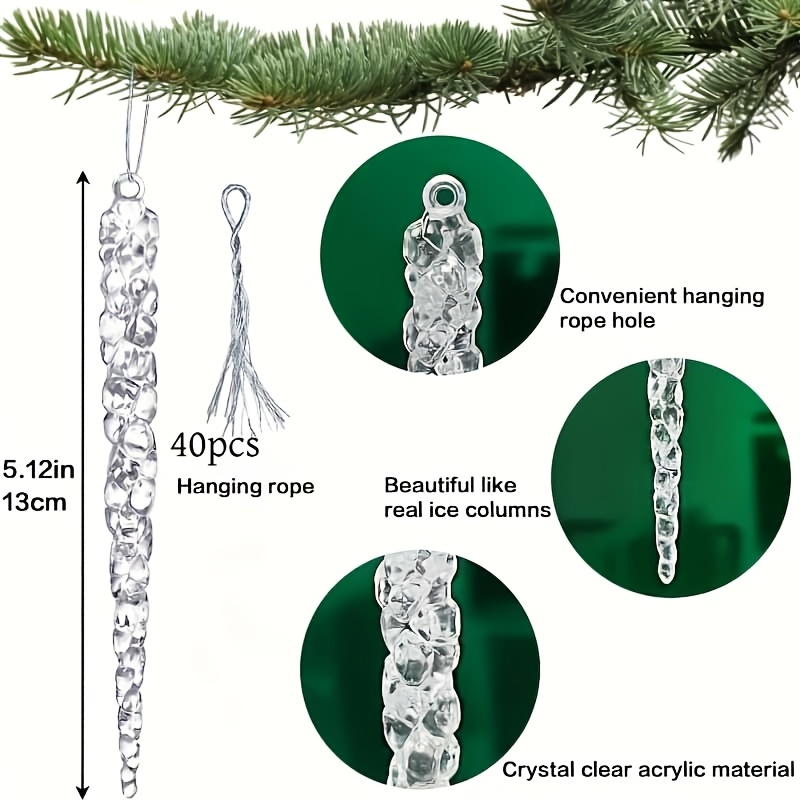 TEMU 2d Flat, 40pcs Set Of Christmas Icicle Ornaments For Christmas Tree Decoration, High-quality Acrylic Crystal Christmas Decorations, 5.1-inch
