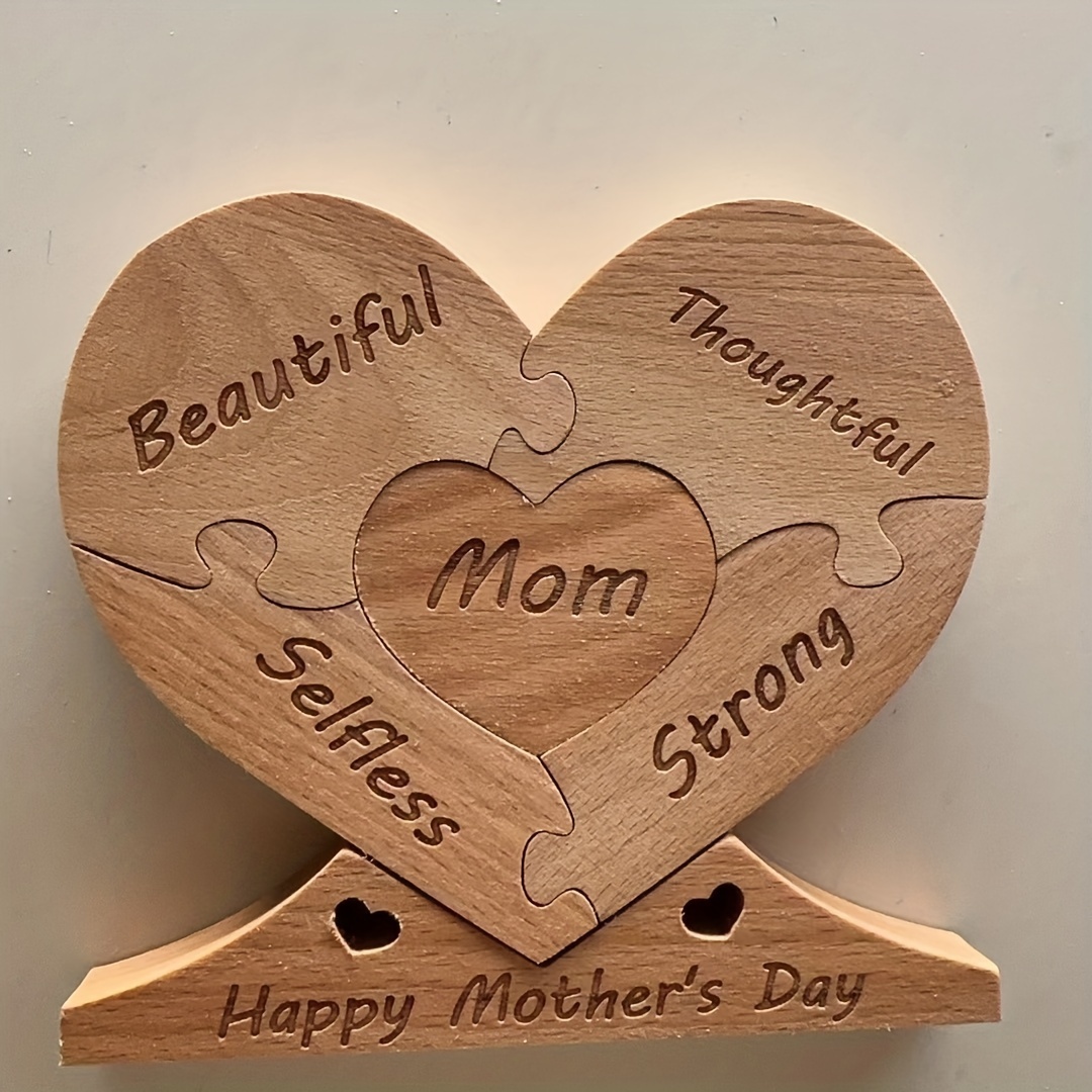 1pc personalized wooden heart puzzle home decor desk ornament solid wood trinket customizable mothers day birthday gift details 1