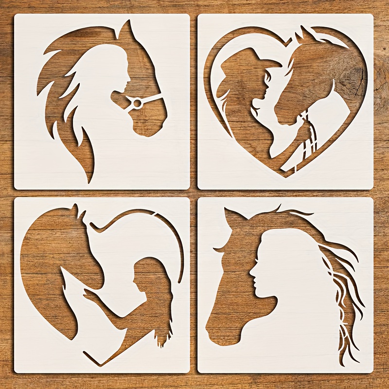 Image of 6-inch Reusable Horse Art Craft Stencil - Durable Plastic Painting Template For Diy Projects On Wood, Canvas, Walls & More - Intricate Designs With Hearts & Animal