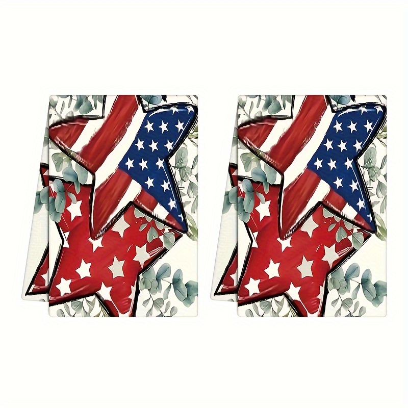 

2pcs, Hand Towels, Patriotic 4th Of July Festive Dish Towels, Polyester Kitchen Towels, Vintage American Flag Star Design, Absorbent Cleaning Cloths For Home And Holiday Events