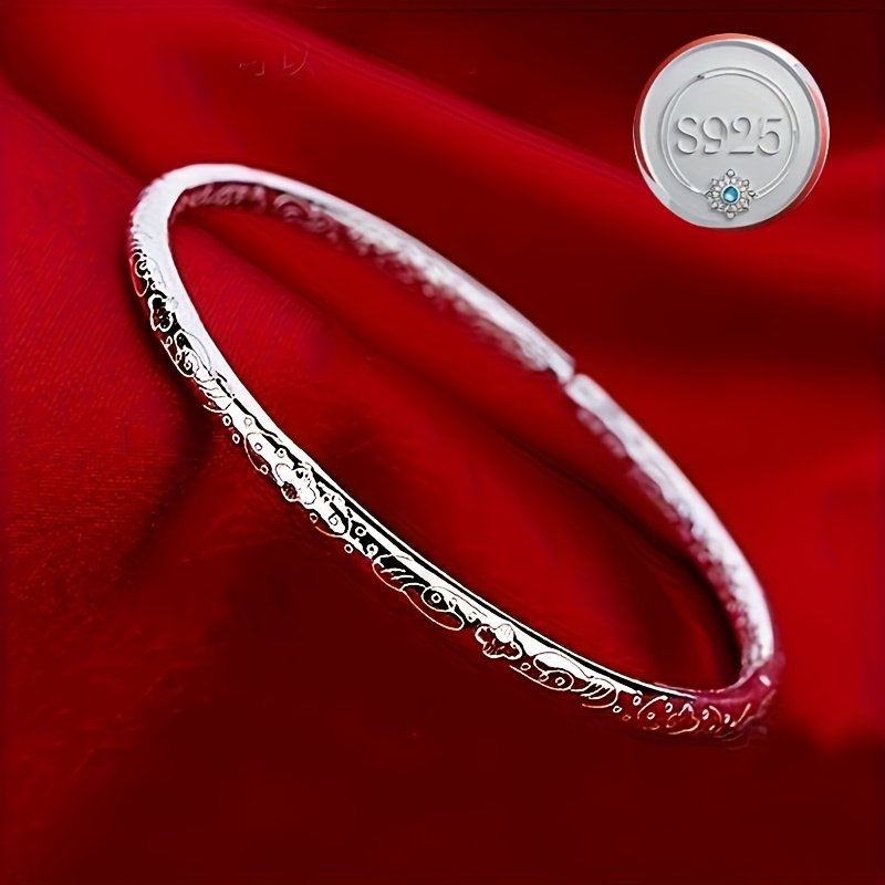 Bohemian Style S925 Silvery Open Bangle Bracelet