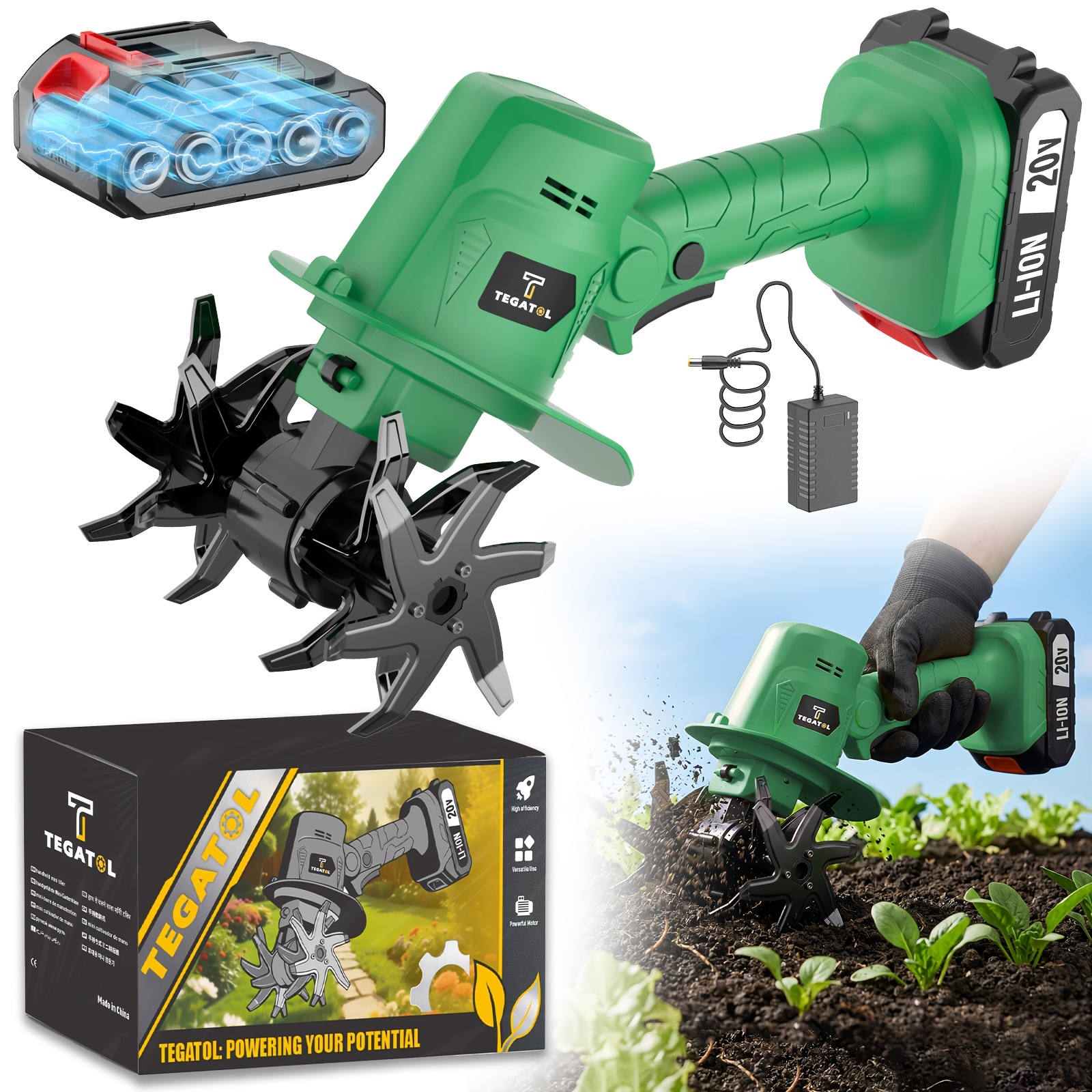 TEMU Optional 12v|20v Cordless Handheld Soil Loosening Machine, Portable Soil , Optional Extension Rod, Compact Handheld Design, With 1 Battery,