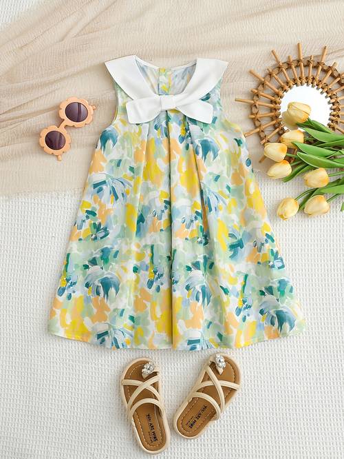 parent child outfit sibling outfit sold as a single piece beach style tropical floral print pattern set short sleeved shirt shorts clothing is a cute doll collar sleeveless dress casual outfit for outdoor