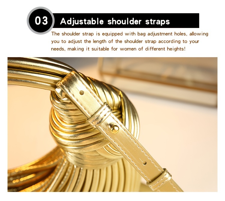 Glossy Trendy Design Sense Handmade Dumpling Bag Hand-Held Crossbody Bag Knotted Rope Noodles Bag Fashionable Personality Female Bag