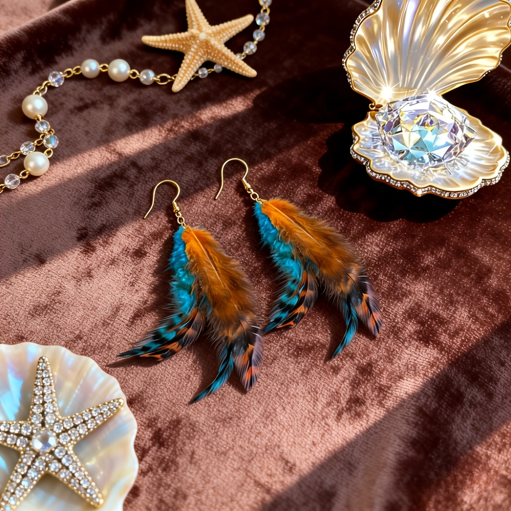 Bohemian Vintage Long Earrings with Gradient Orange Pattern
