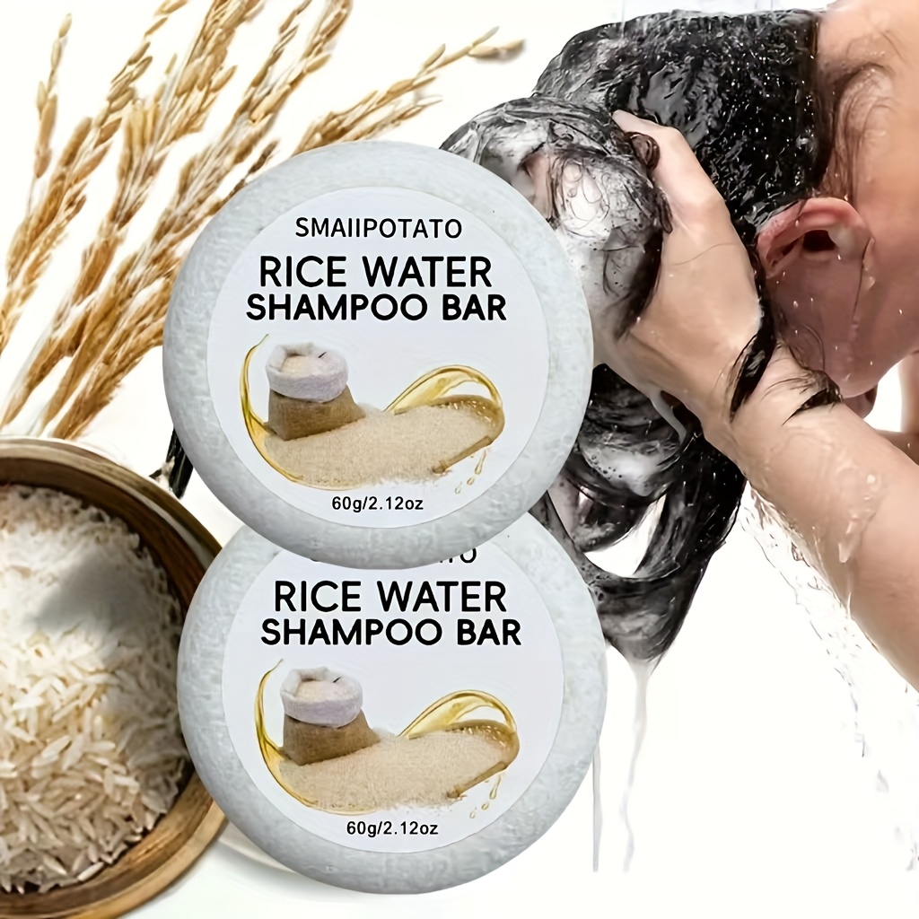 2pcs/3pcs White Natural Rice Water Solid Shampoo Plant Components, It Generates A Rich And Delicate Foam That Out Effortlessly. Enriched With Amino