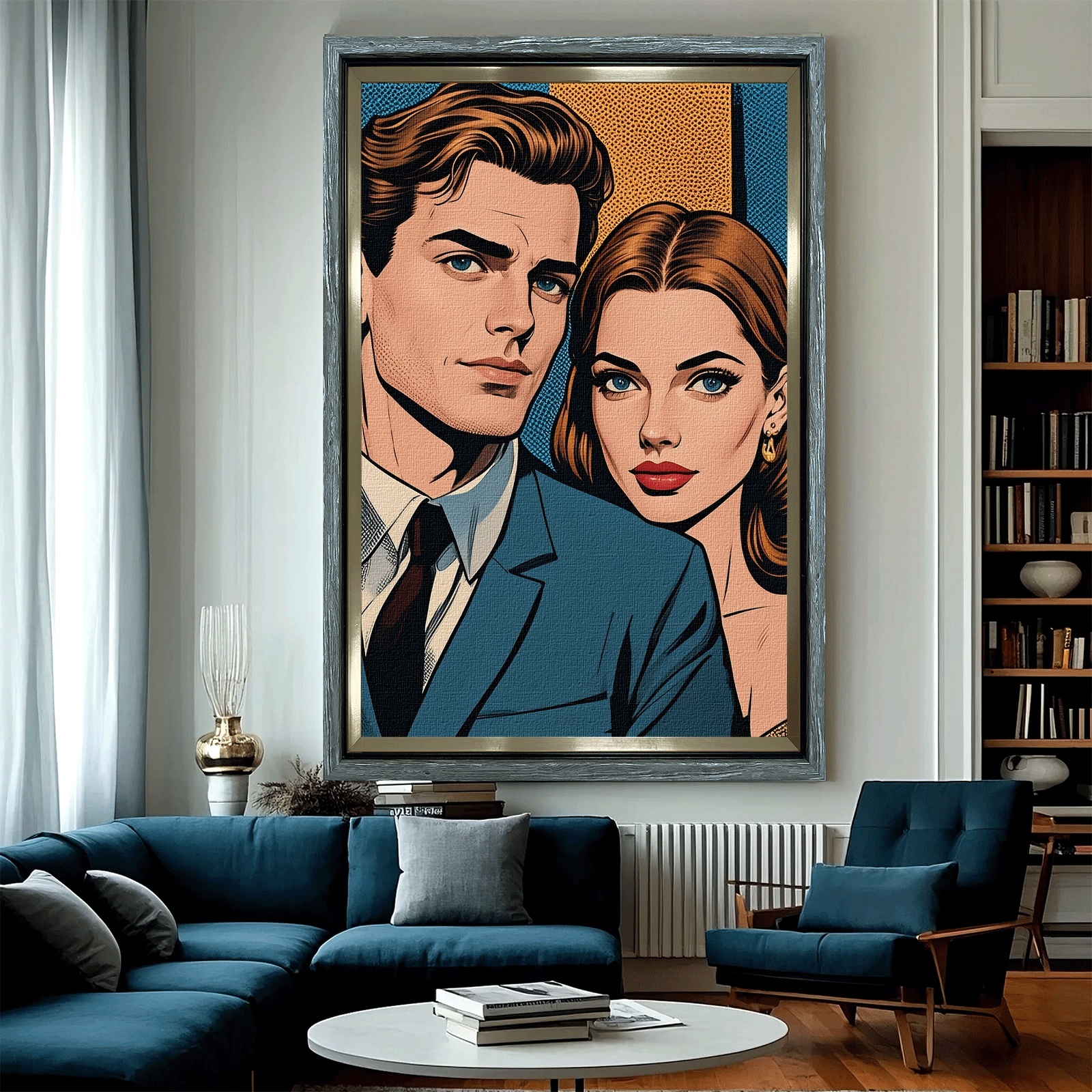 TEMU 1pc Custom Canvas Wood Frame Painting, Personalized Photo Portrait In Vintage Comic Style, Custom Comic Portrait Canvas Wood Frame Painting For
