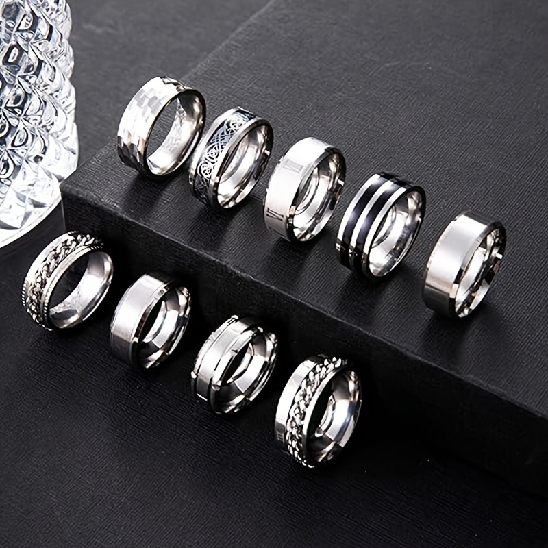 9pcs Stainless Steel Stress Relief Rotating Rings Set
