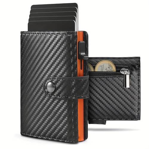 neue ultra-dünne smart-geldbörse für herren - premium-kohlefaserleder, platz für 9-12 karten mit ausweisfenster, kreditkartenfächer & -up-karthalter - schwarzes minimalistisches design, geschenk für vater, ehemann,
