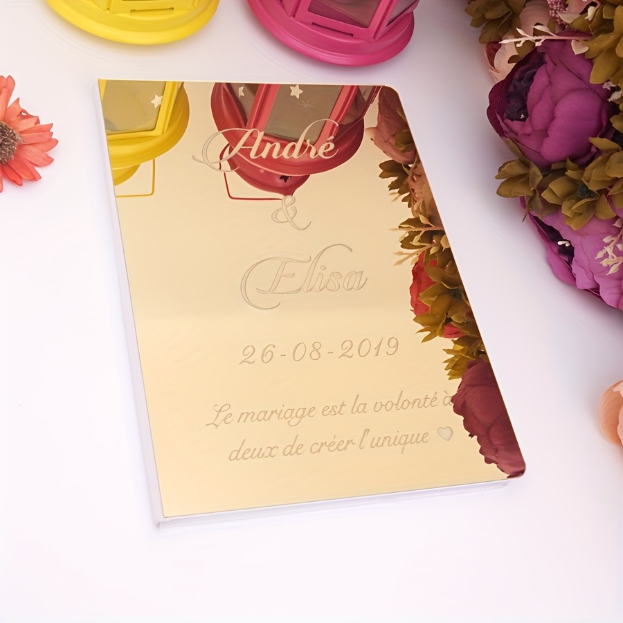 TEMU Couverture de à Arrondis 'Or X032, 25*18cm (10in*7in), , 'Or en Acrylique Personnalisé, Livre de pour Mariage, Cadeau de Décoration pour Baptême