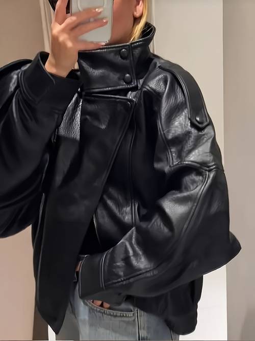 jaqueta feminina elegante de pu, jaqueta de pu da moda e para /outono, estilo
