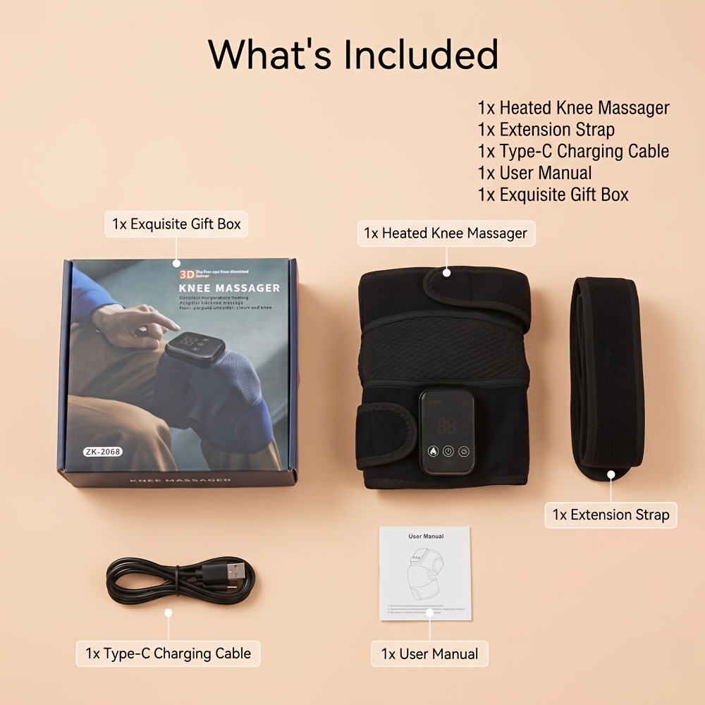 Rechargeable Knee Heating Massager with USB Cable, 3-Level Temperature Settings