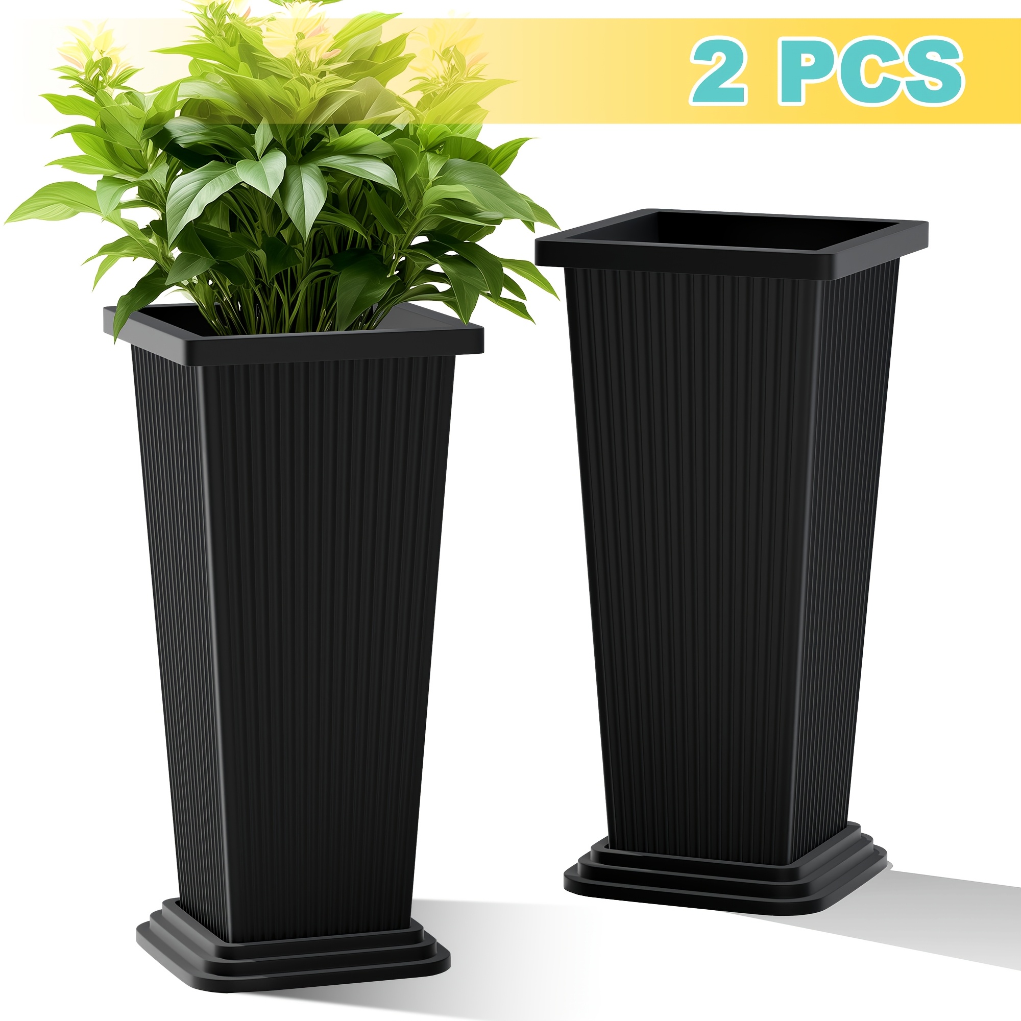 

Black Planters With Drainage Holes And Trays, 24" Tall Large Tapered Flower Pots For Home Garden Patio And Deck Decor, Tapered Garden Planter Set (2pcs)