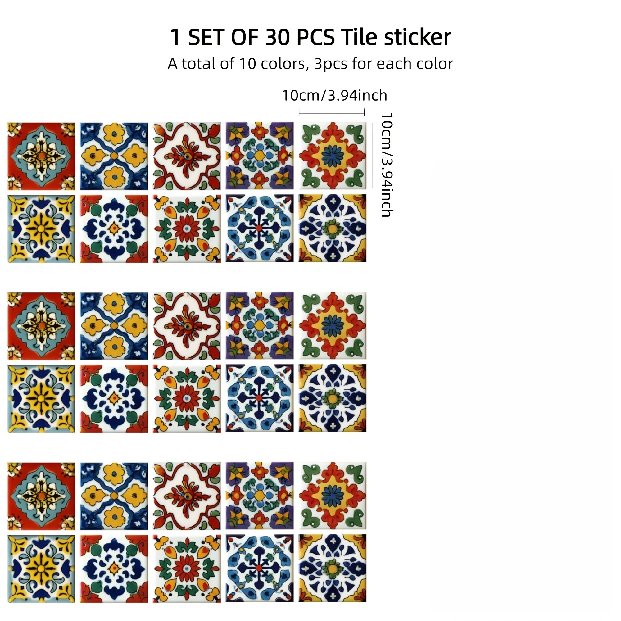 Image of 30pcs, Peel And Stick Backsplash Waterproof Tile Stickers, Colorful , Decals For Floor Kitchen Bathroom, Furniture Renewal, Diy Home Decor