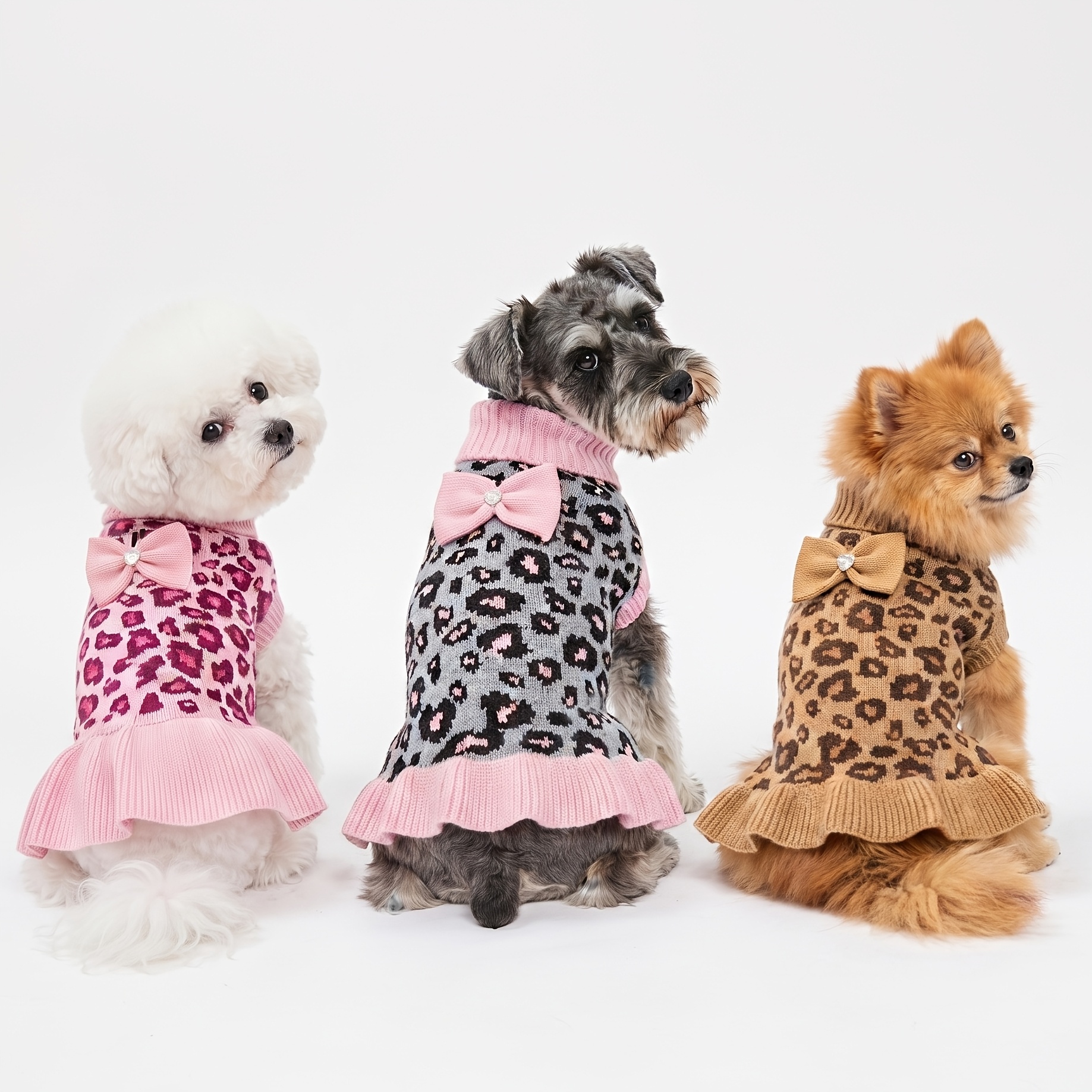 Dog Christmas Sweater Dress for Small Dogs with Bowtie Turtleneck Dog Sweater Dress with Leash Hole Dog Winter Clothes Warm Knitted Puppy Sweater for Chihuahua * * Bichon