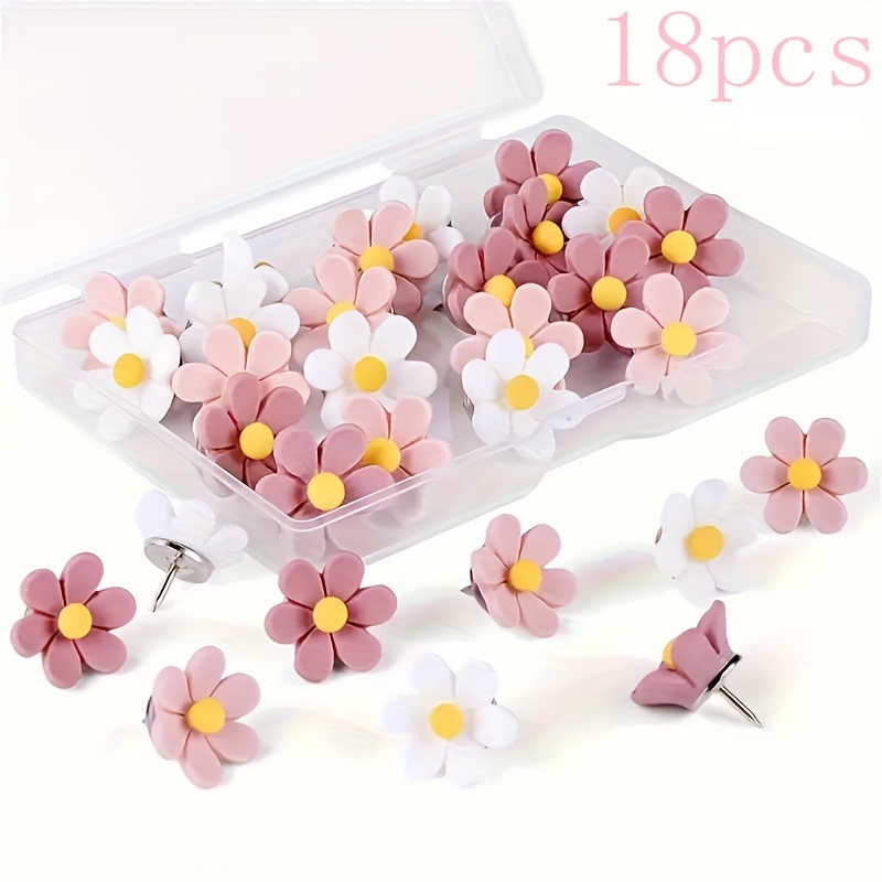 

18pcs Pink Floral Push Pins - Decorative Thumbtacks For Corkboards, Photos & Charts - Ideal For Home, Office & School Supplies