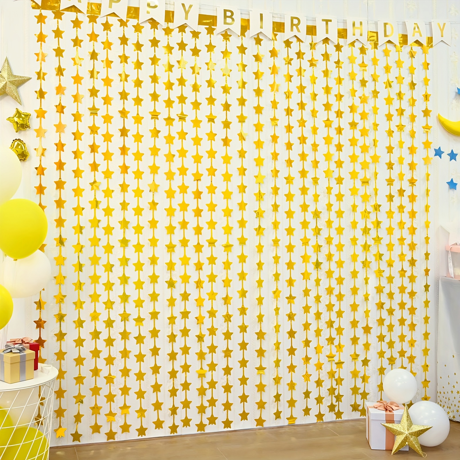 Image of 2 Pack Golden Stars Birthday Decorations 3.3x6.6ft Backdrop Foil Fringe Streamer For Bridal Shower Wedding Anniversary Congrats Retirement Christmas Decors Photo Booth Props