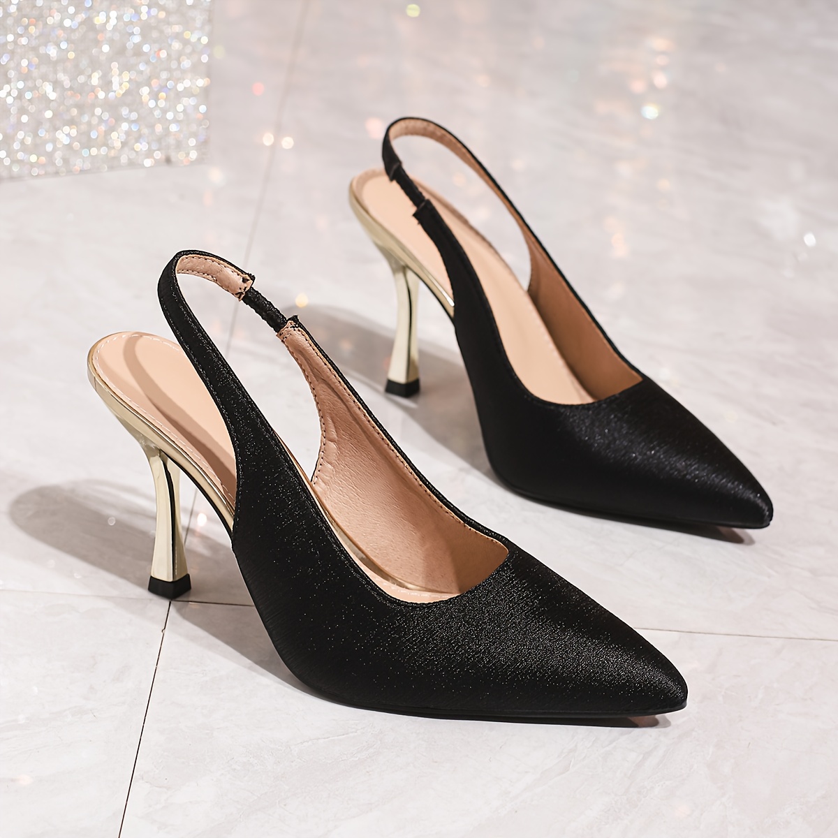 womens slingback heels pointed toe stiletto pumps satin - Temu Mauritius